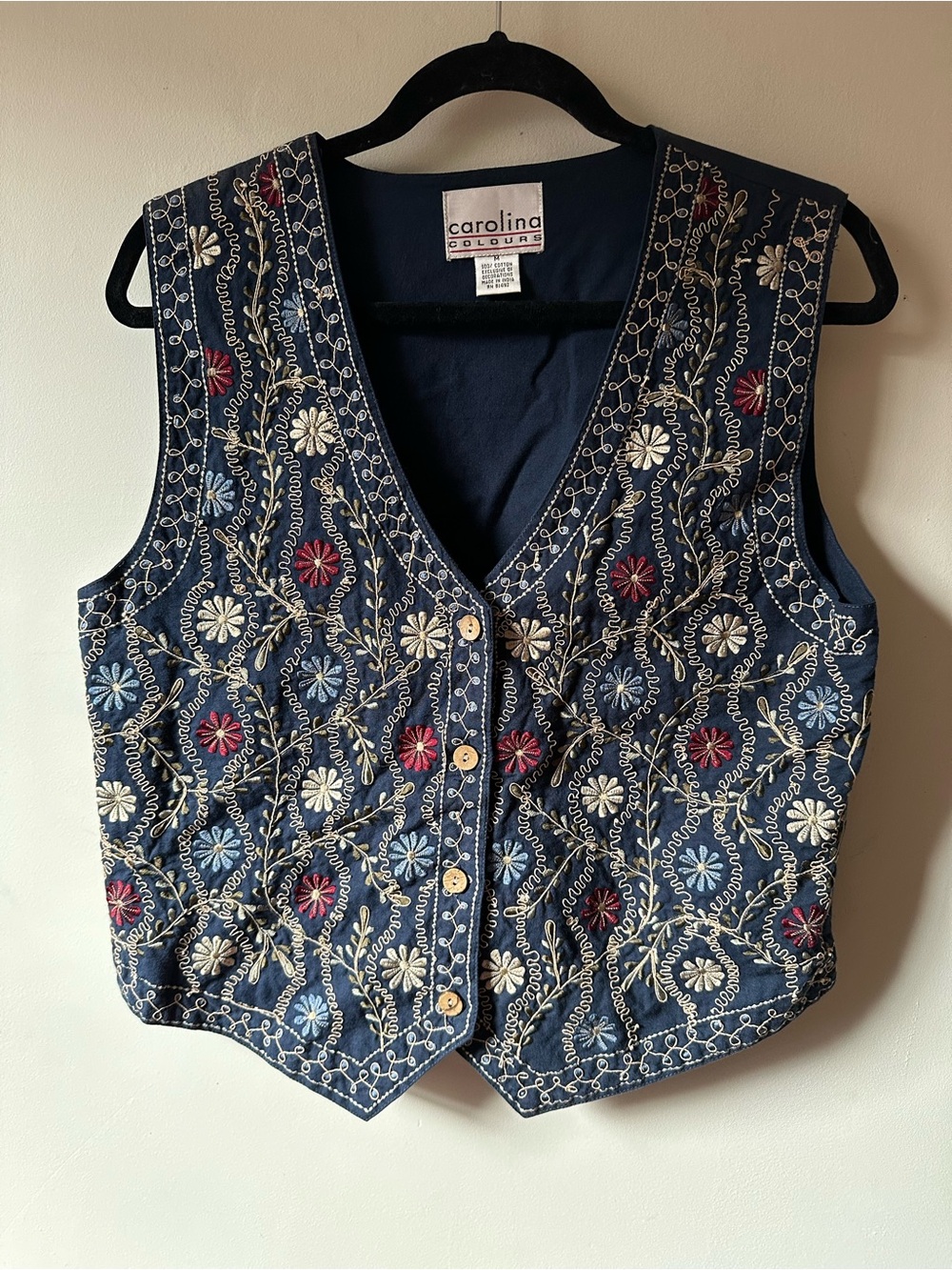 Vintage 90s Carolina Colours Floral Embroidered Vest Boho
